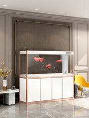 Minjiang MJ3-L1500AW-8S white aquarium with matching cabinet and modern glass fish tank.