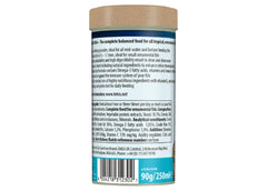 TetraBits NutriEvolution Tropical Mini 90g back with feeding instructions and nutritional information