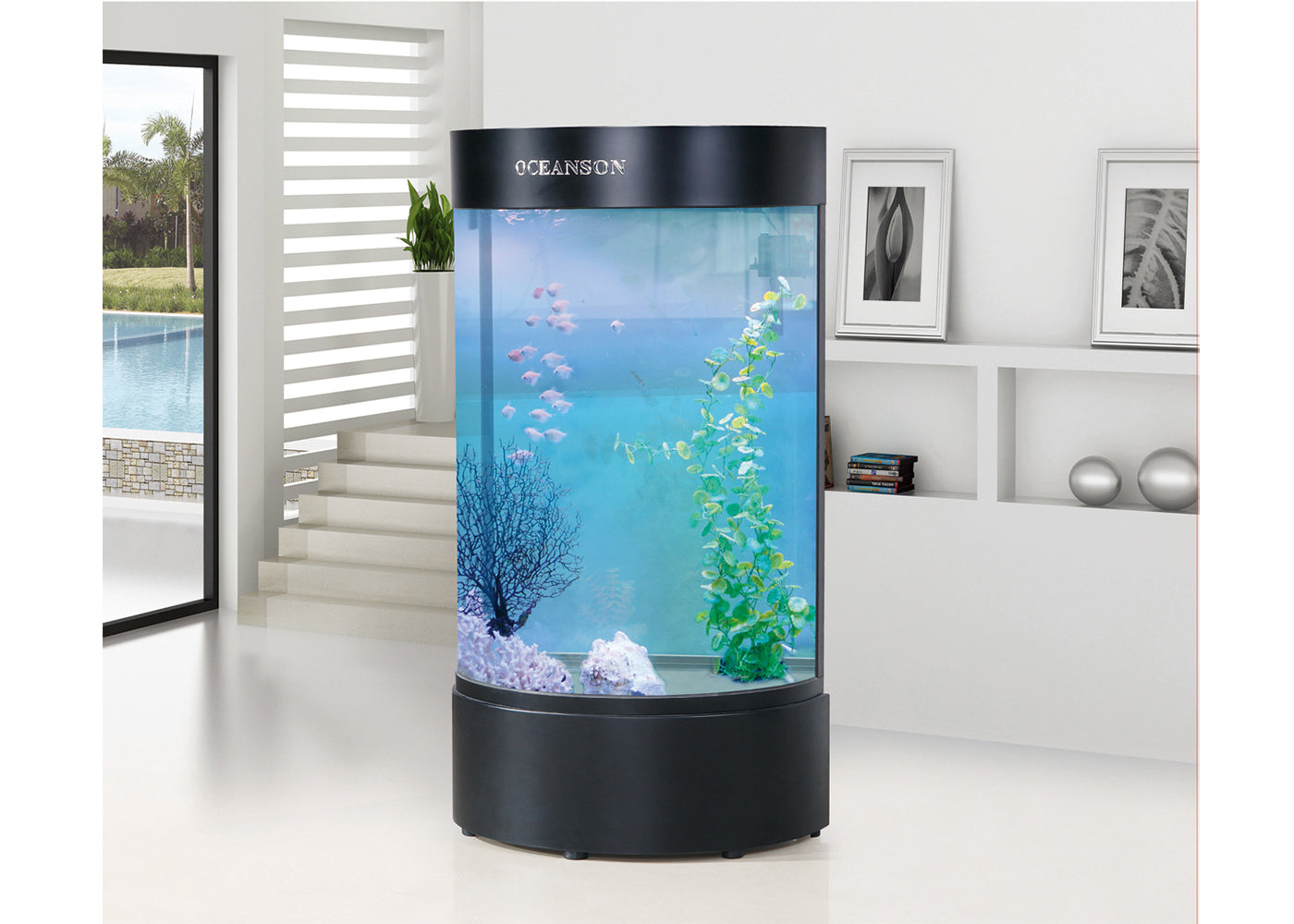 Oceanson DHH680 - 60cm Tall Half Round Aquarium and Base with Back Filter