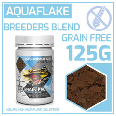 AquaMunch AquaFlake Breeders Blend fish food flakes for breeding fish in 45g and 125g packaging