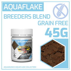 AquaMunch AquaFlake Breeders Blend fish food flakes for breeding fish in 45g and 125g packaging