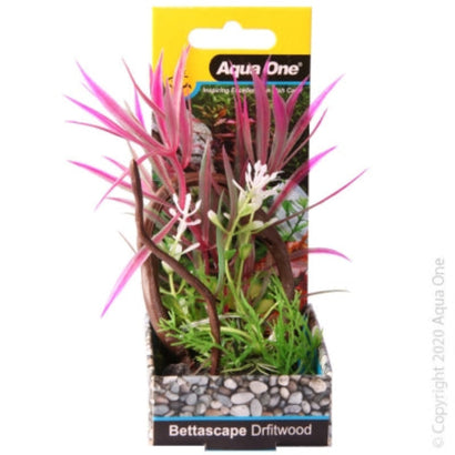 Aqua One Bettascape Spider Leaves on Driftwood Pink artificial aquarium plant