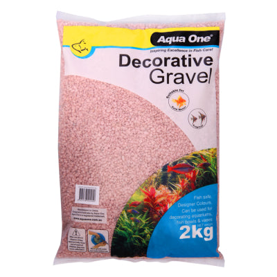 Aqua One Decorative Aquarium Gravel Pink 2kg 10283PK – 7mm epoxy-coated colourfast pink substrate for coldwater and freshwater tropical fish tanks