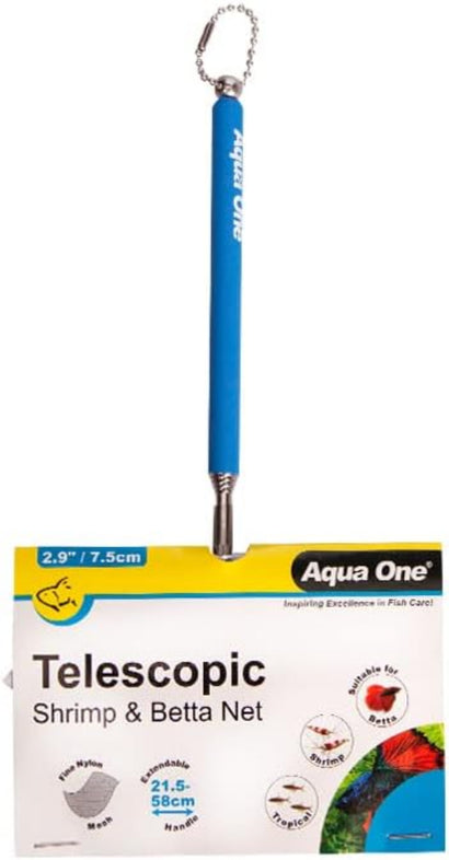 Aqua One Fine Fish Net Telescopic 10089 – fine nylon mesh extendable stainless steel handle 7.5x7cm aquarium net for shrimp and betta fish
