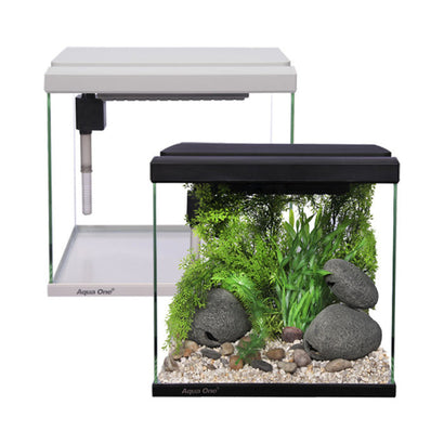 Aqua One LifeStyle Classic 20 complete glass aquarium 32cm 20L in black – compact fish tank kit with integrated LED light, filter and hinged hood