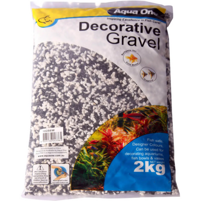 Aqua One mixed white and black decorative aquarium gravel 2kg – 2mm fish tank substrate