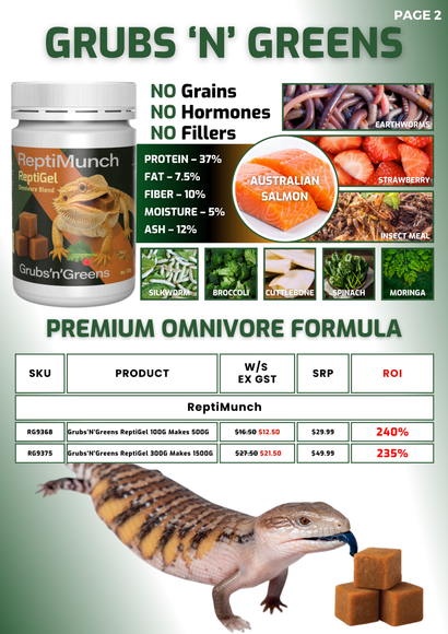 AquaMunch ReptiGel ReptiMunch Grubs 'N' Greens 100g premium omnivore reptile gel food