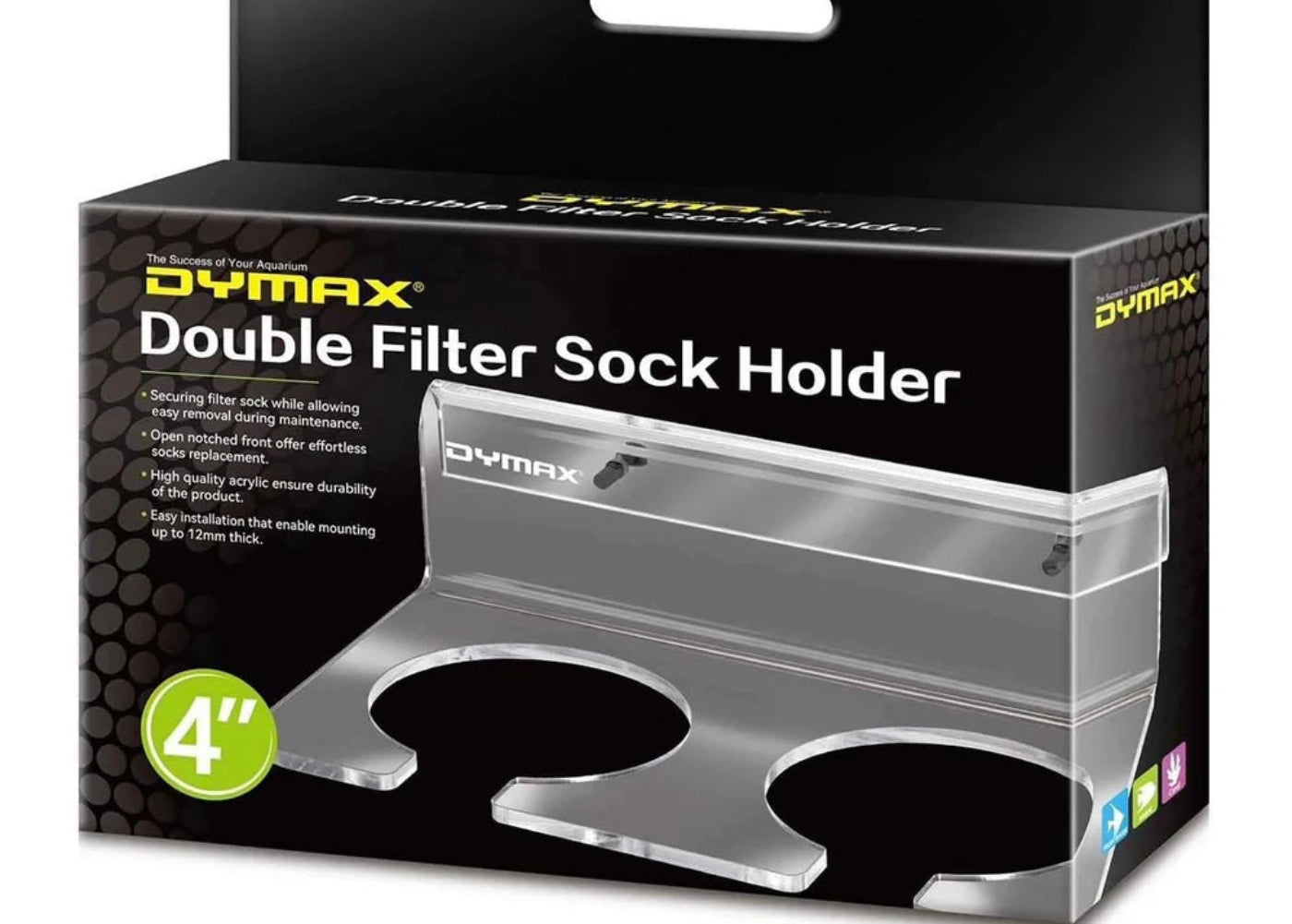 Dymax double 4 inch acrylic filter sock holder for aquarium sump filtration