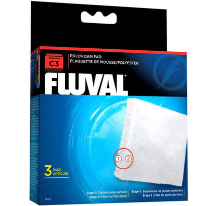 Fluval C3 Hang-On Power Filter Poly Foam Pad 3 pack replacement aquarium filter media