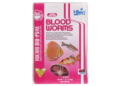 Hikari Bio-Pure Frozen Bloodworms – gut-loaded frozen bloodworm mini cubes for tropical freshwater and select marine fish including discus cichlids and eels