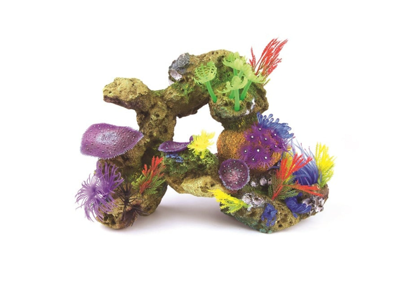 Kazoo Soft Coral with Rock and Plants aquarium ornament in red – large hand-painted Great Barrier Reef style decoration with rock archway for fish to hide