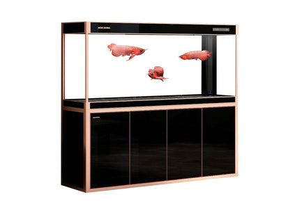Minjiang MJ3-L1500AW-8S black aquarium with matching cabinet and modern glass fish tank.