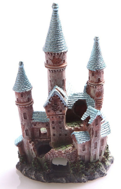 Ruined castle aquarium ornament with metallic finish for freshwater fish tank