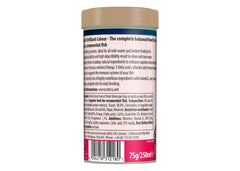 TetraBits NutriEvolution Tropical Brilliant Colour 75g back with feeding instructions and nutritional information