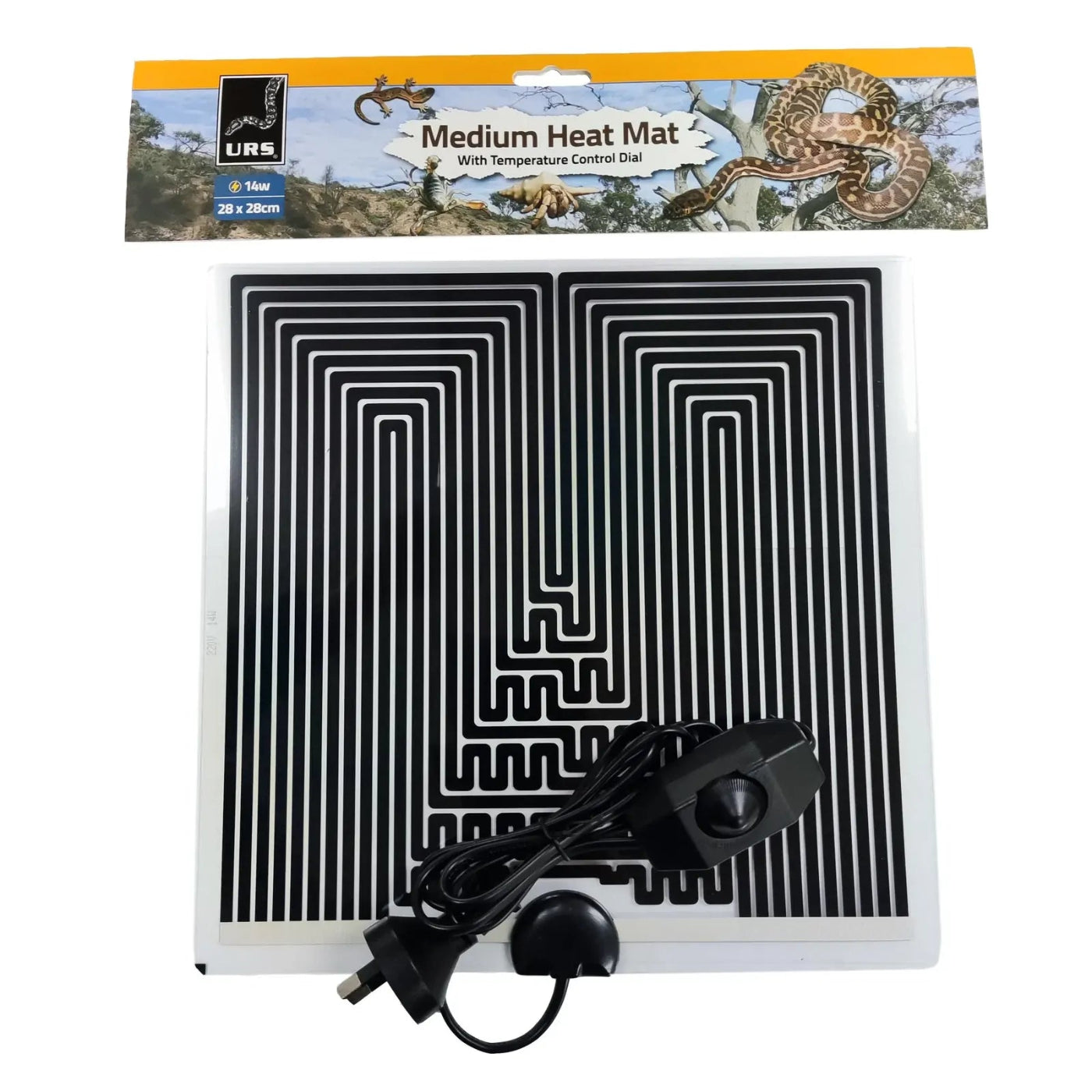 URS medium reptile heat mat 14W 28 x 28cm with built-in temperature control dial for ground heating in small reptile enclosures
