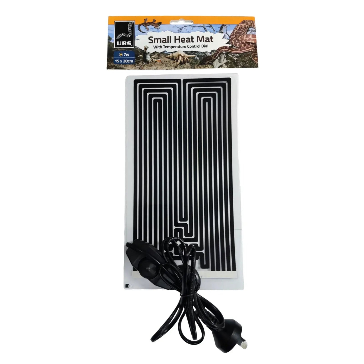 URS small reptile heat mat 7W 15 x 28cm with built-in temperature control dial for ground heating in small reptile enclosures