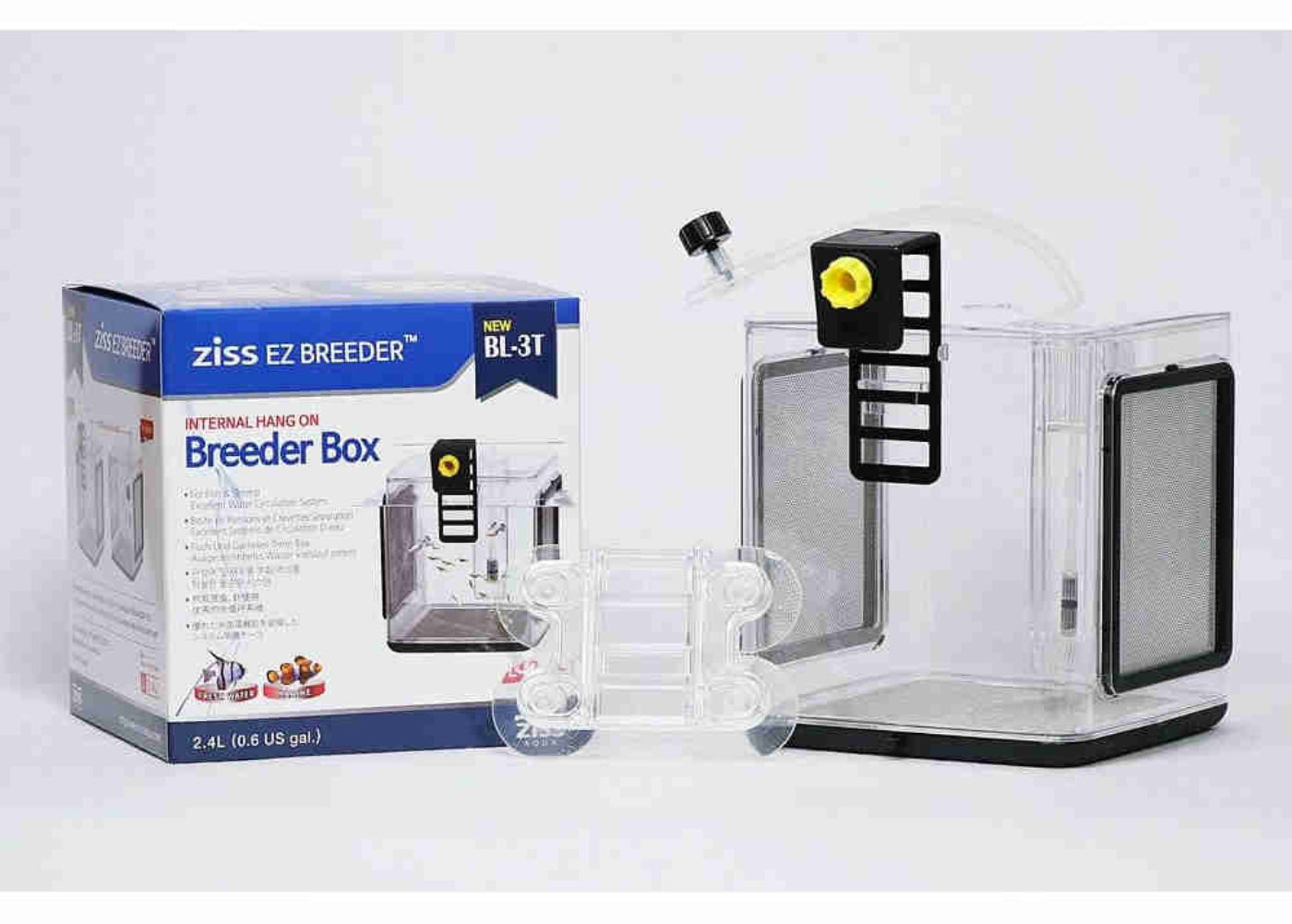 ZISS Aqua EZ Breeder Box BL-3T – 2.4L internal hang-on breeding box with SUS304 stainless steel mesh on 3 sides including bottom and adjustable floor for fish fry and shrimp