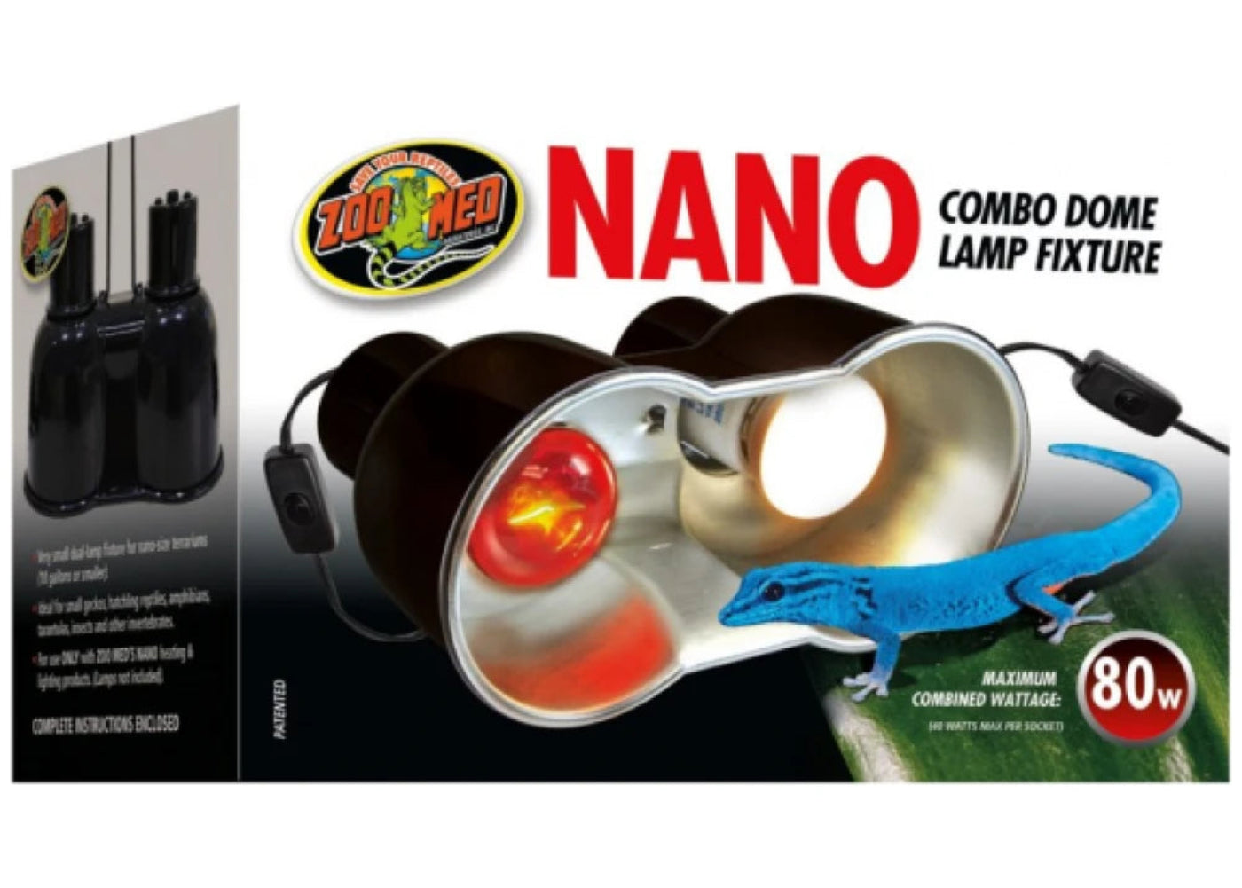 Zoo Med Nano Combo Dome 80W dual dome lamp fixture – two 9cm sockets 40W each for nano terrariums up to 37L for small reptiles amphibians and invertebrates