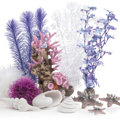 biOrb Decor Set Pink Ocean 48444 – reef themed aquarium decoration kit with pink reef sculpture purple kelp sea fan sea lily seashells and starfish for biOrb aquariums