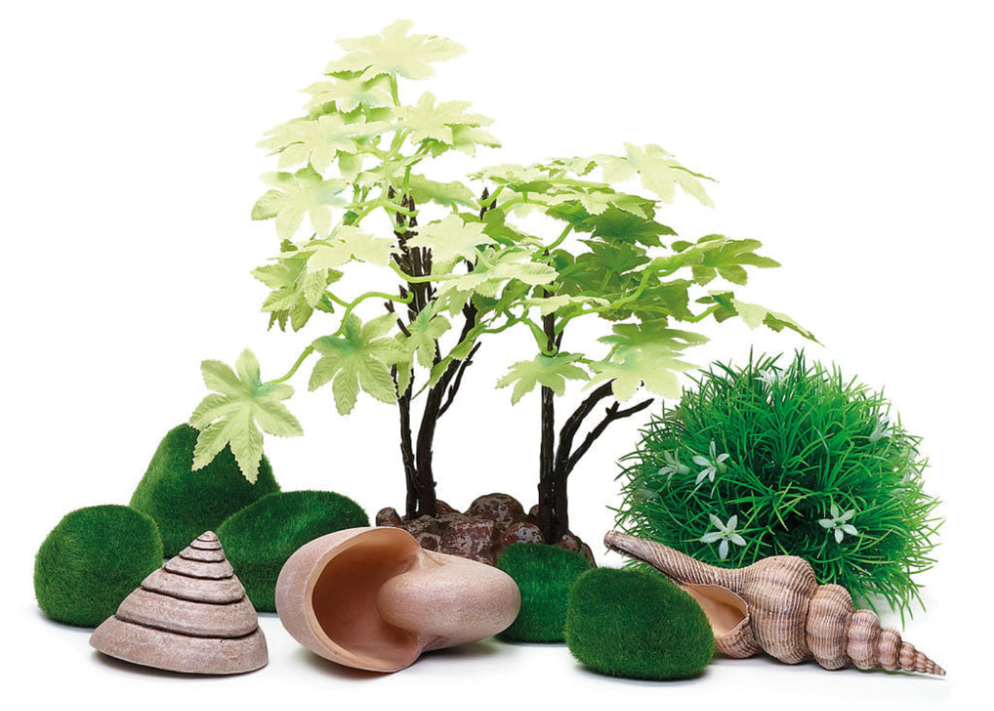 biOrb Decor Set Summer 55026 55029 – seasonal summer flowering garden aquarium decoration kit with green maple tree floral topiary ball seashells and moss pebbles for biOrb aquariums