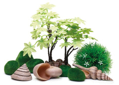 biOrb Decor Set Summer 55026 55029 – seasonal summer flowering garden aquarium decoration kit with green maple tree floral topiary ball seashells and moss pebbles for biOrb aquariums