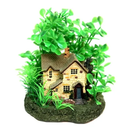 Ornament Cottage With Plants 10x10x12cm