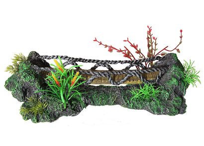 Aqua One Faux Wooden Bridge With Plastic Plants Ornament