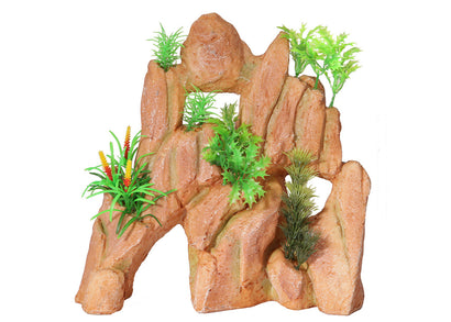 Aqua One Realistic Rock with Plastic Plants Ornament