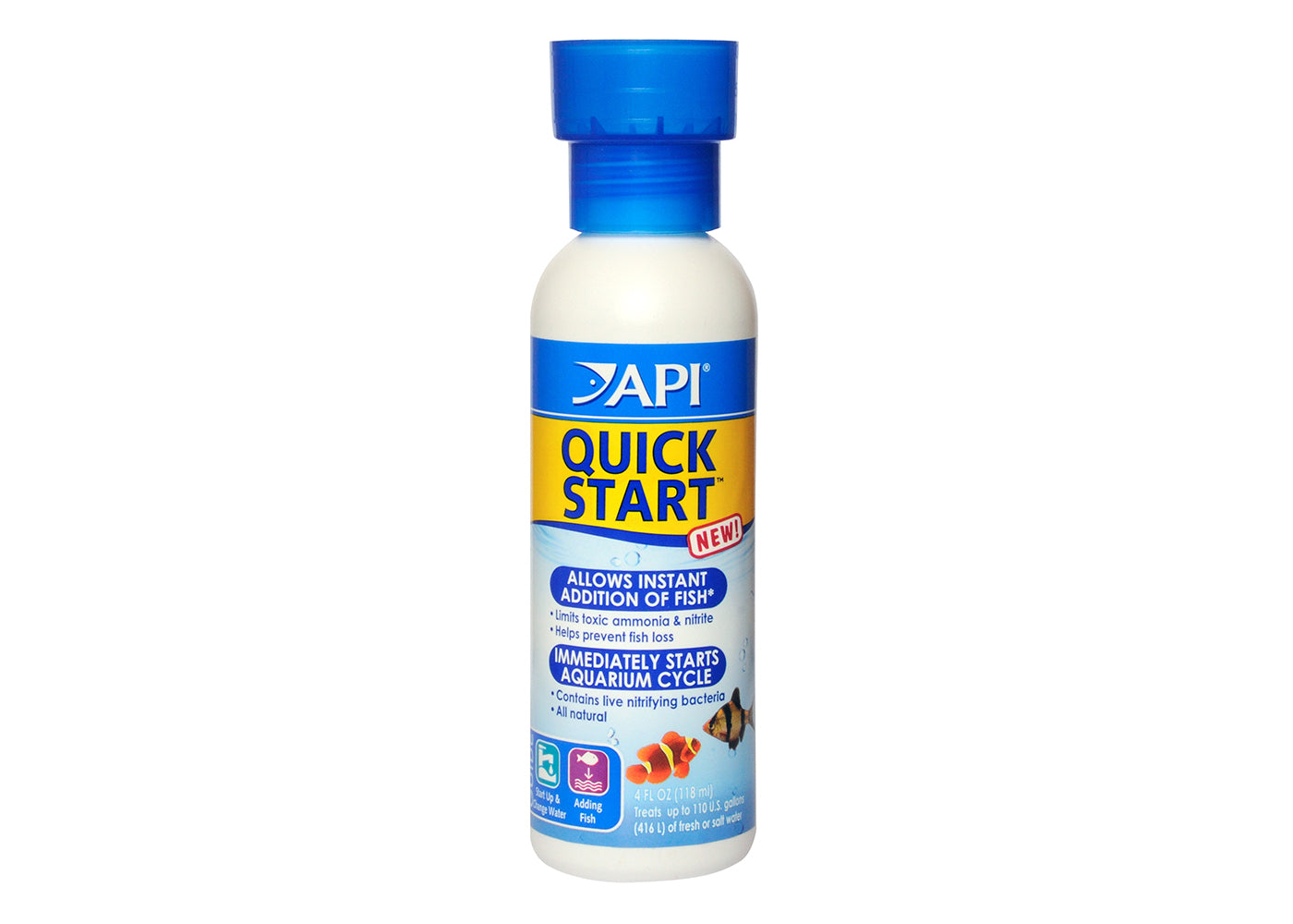 API Quick Start allows instant addition of new aquarium fish and immediately starts aquarium cycle, helps prevent fish loss, all natural