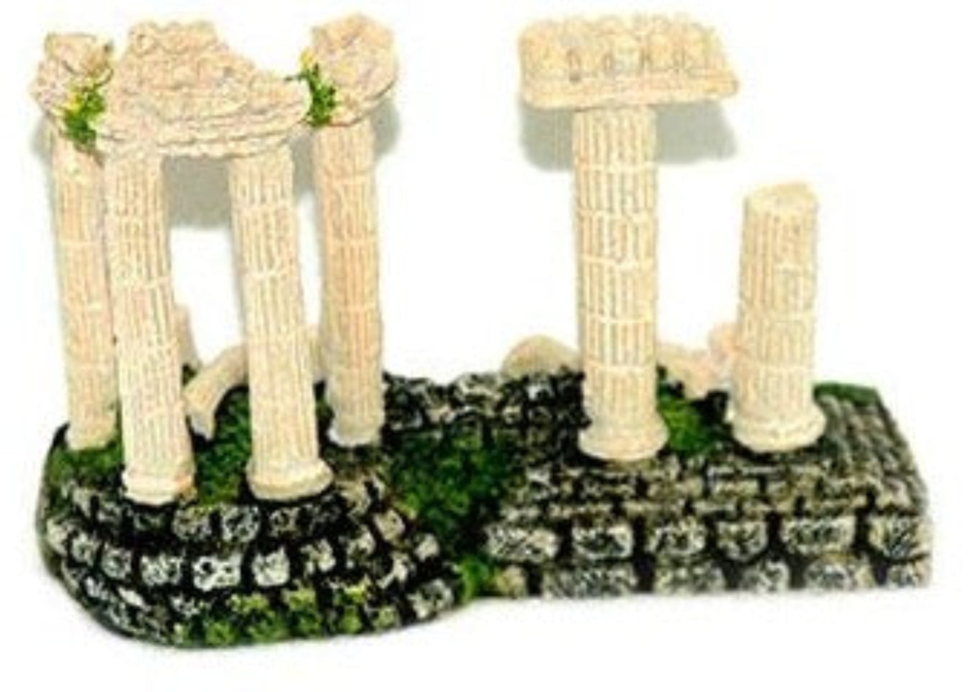 AquaWorld Roman Columns resin aquarium ornament with white ruined columns on a mossy stone base