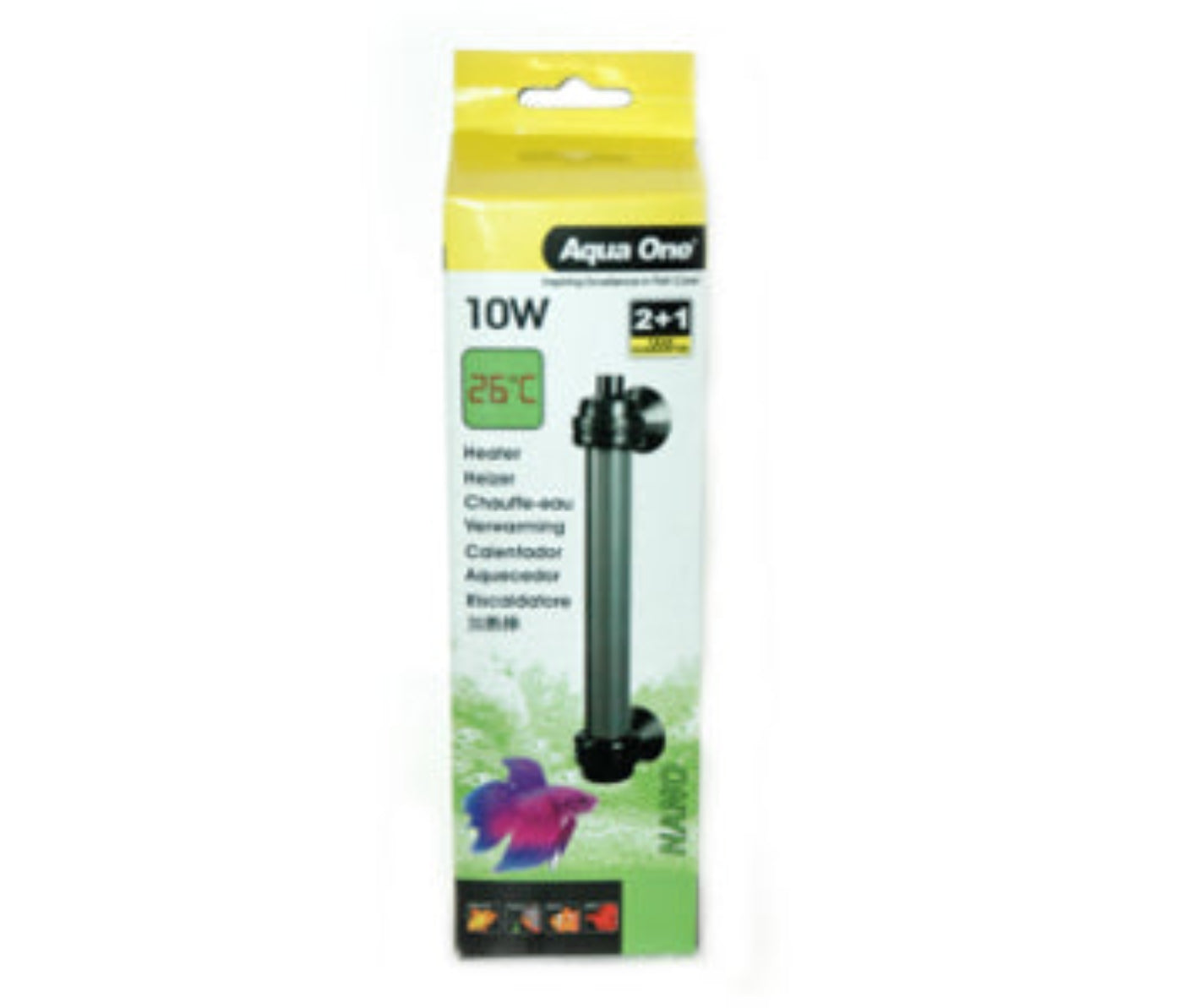 Aqua One glass nano preset heater 10W – submersible aquarium heater preset to 26°C for betta and nano tanks up to 10L