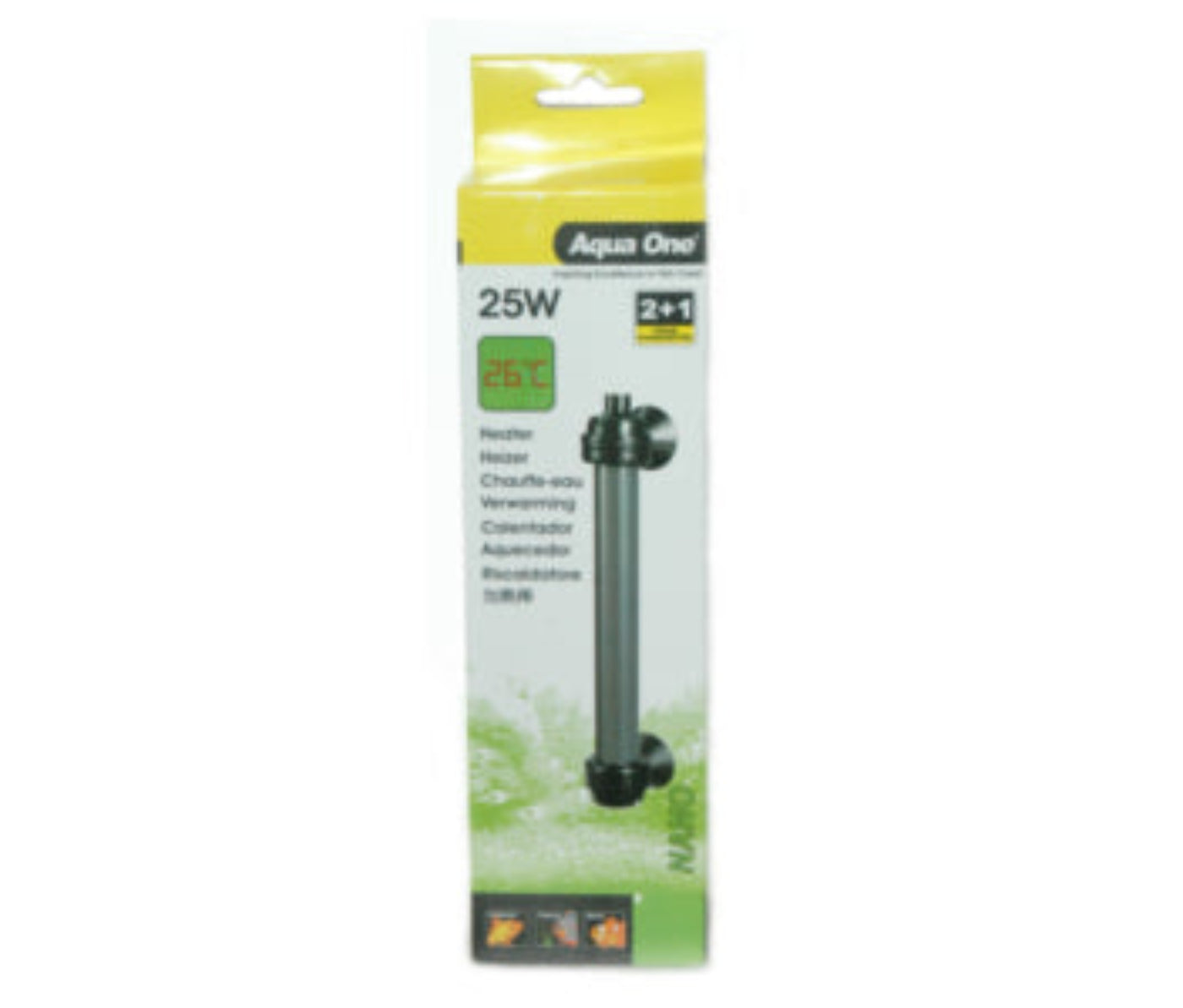 Aqua One glass nano preset heater 25W – submersible aquarium heater preset to 26°C for betta, shrimp and small tanks up to 25L