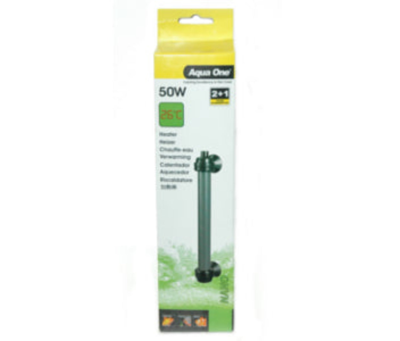 Aqua One glass nano preset heater 50W – submersible aquarium heater preset to 26°C for tropical community tanks up to 50L