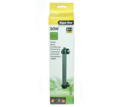 Aqua One glass nano preset heater 50W – submersible aquarium heater preset to 26°C for tropical community tanks up to 50L