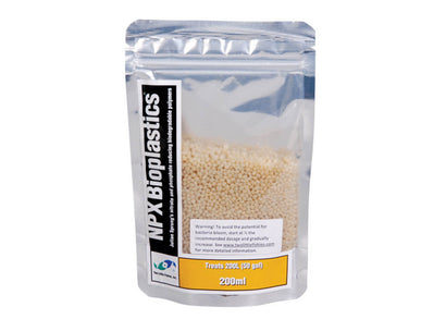 silver and transparent packet that reads "NPX Bioplastics 200ml"